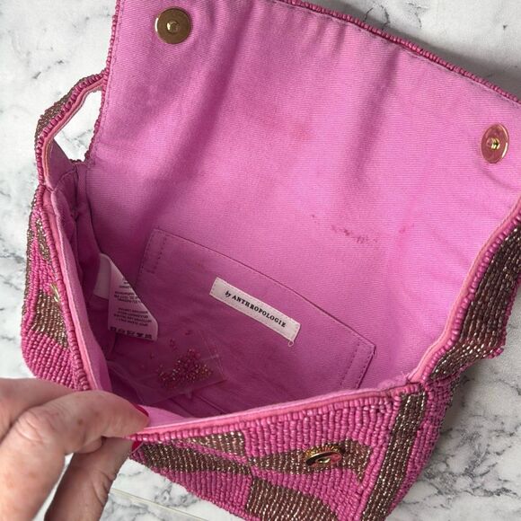 Anthropologie Pink and Brown Beaded Shoulder Bag - Picture 8 of 9